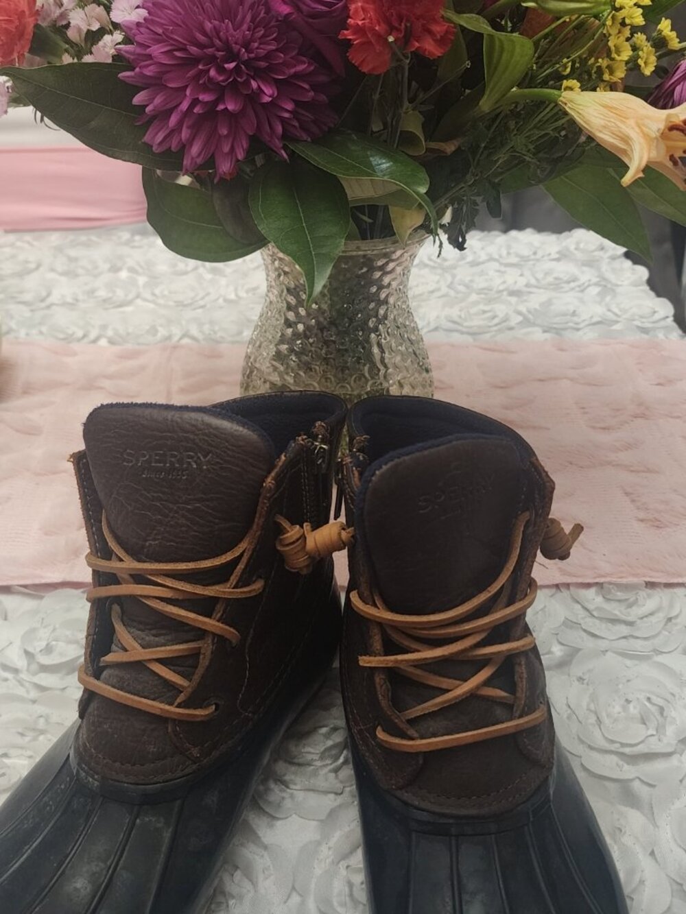 Womens Sperry Top Sider Navy Brown Saltwater Duck Boots Size 7 - Picture 8 of 8